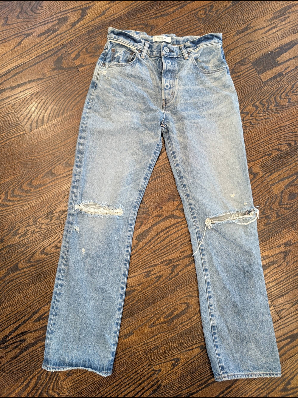 Moussy Light Blue Distressed Straight Jeans- Brand New (No Tags)